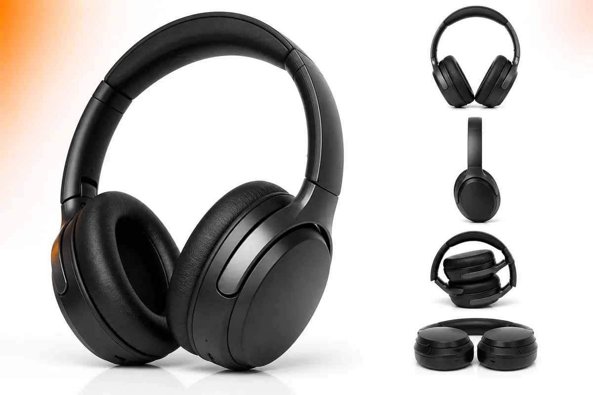 Wireless headphones on a white background for Amazon listing product photography