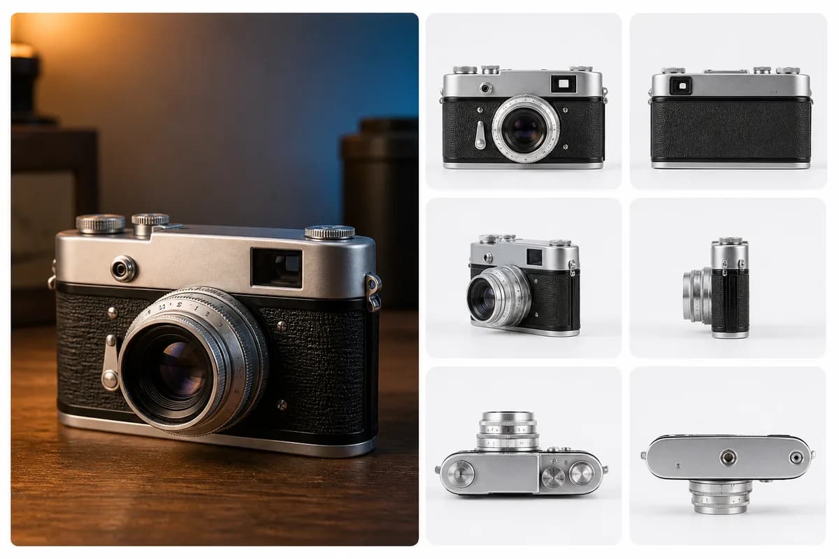 Vintage camera product photos arranged like eBay listing gallery images