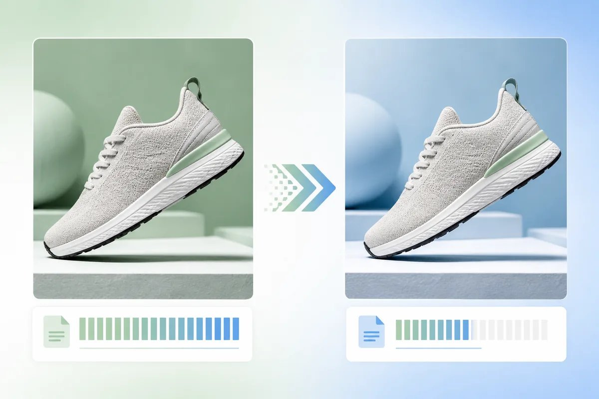 Side-by-side product photo comparison showing optimized WebP file size versus a large unoptimized image